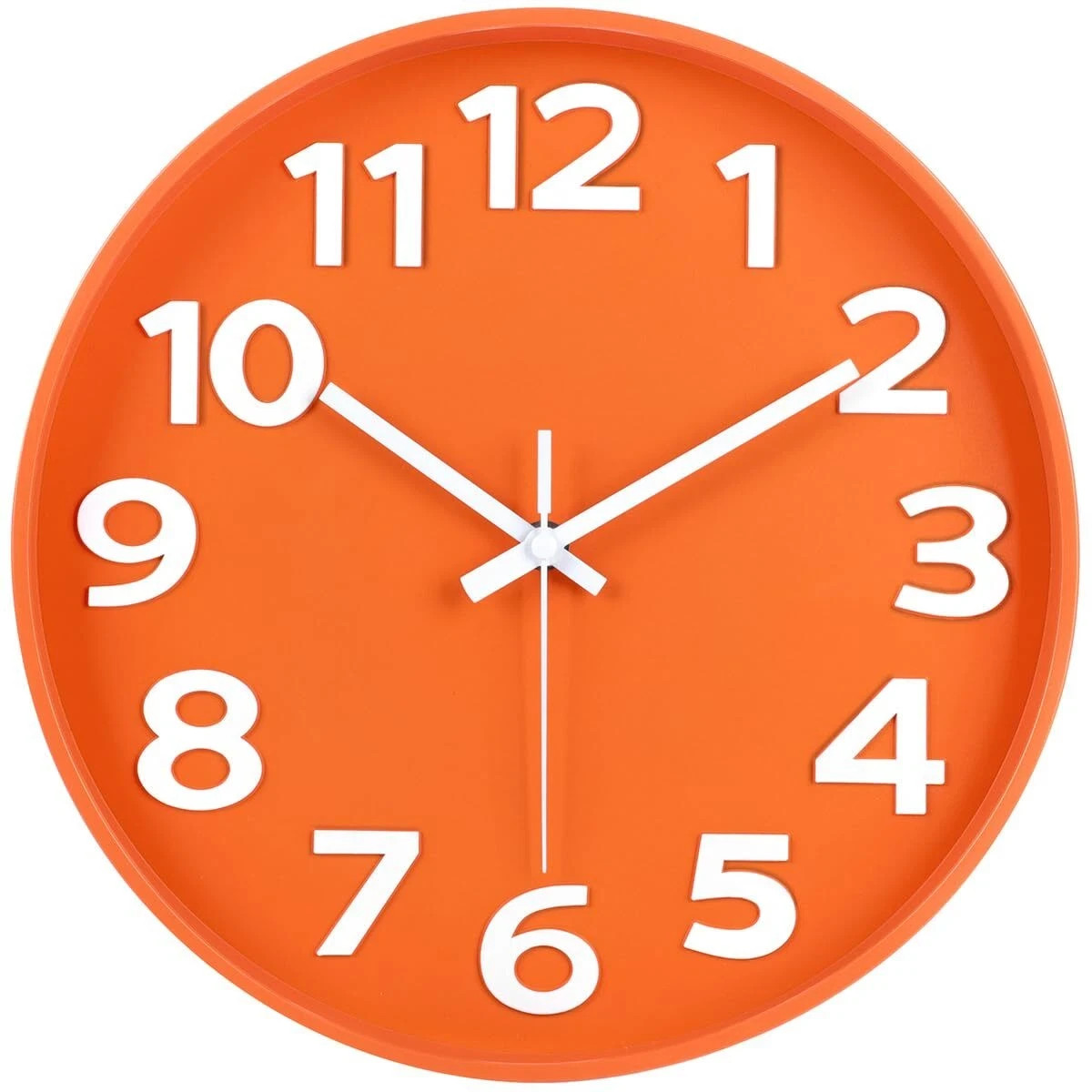 12-Inch Modern Wall Clock Minimalist Orange Design Silent Non-Ticking Large N…