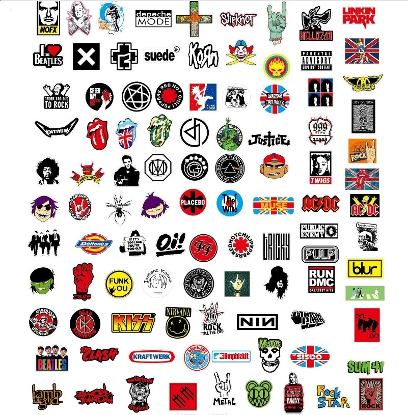 100PCS Rock Band Stickers Lot Punk Music Heavy Metal Bands Sticker Decal