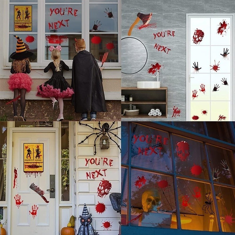 Creepy Halloween Bloody Handprint Footprint Stickers Window Wall Decorations New