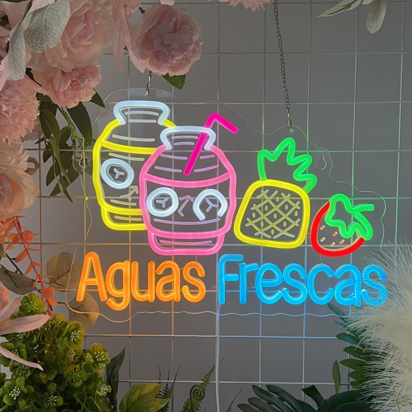 Aguas Frescas Neon Sign, Neon Lights Hanging Wall Art Decoration for Restaura…