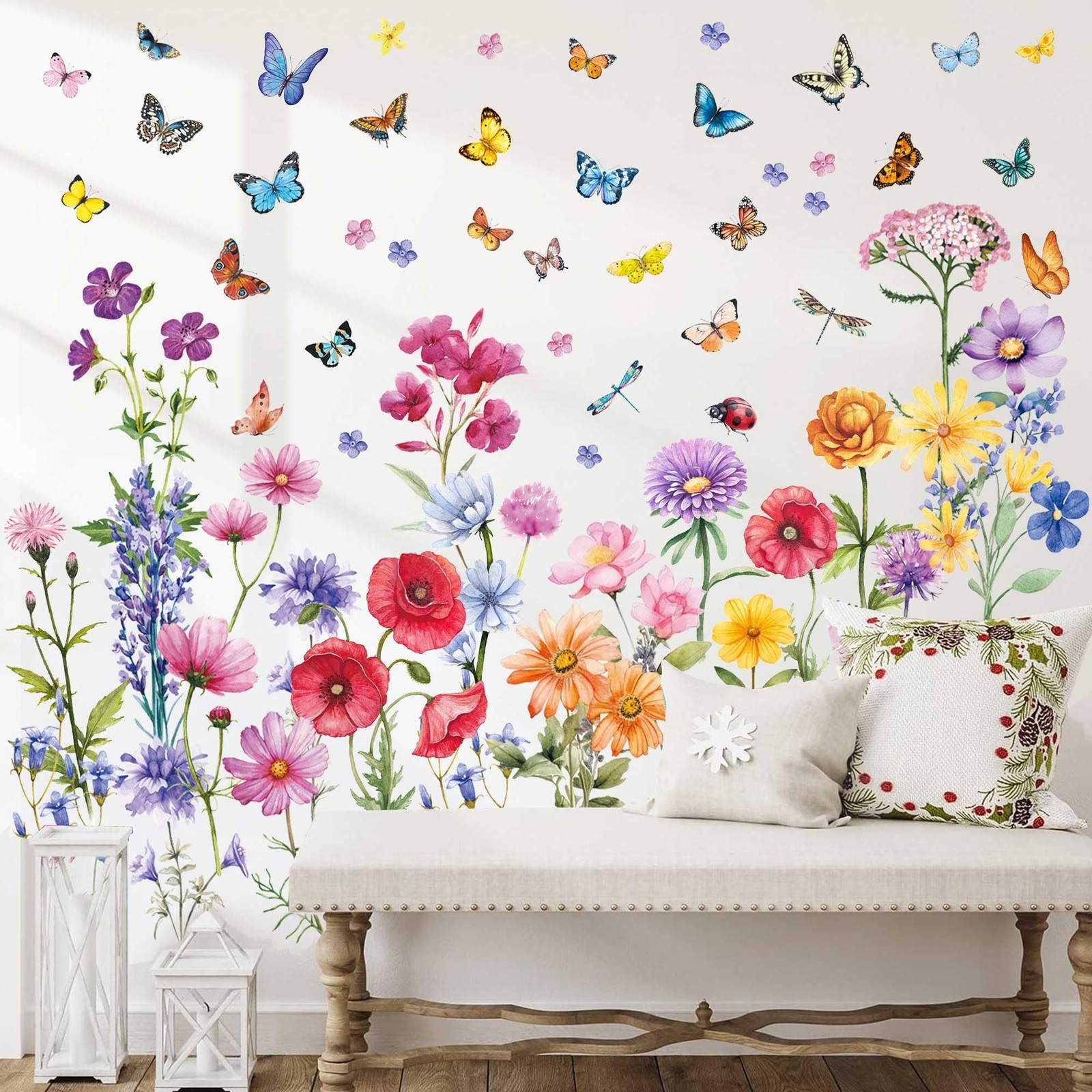 Floral Wall Decals Wildflower Wall Stickers for Bedroom Living Room Decorations