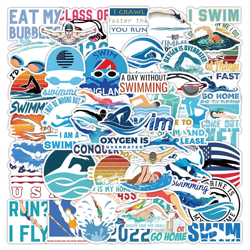 50pcs Swimming stickers, Waterproof Non-residue Stickers, #132