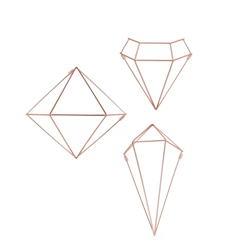 3 Rose Gold Geometric Metal Art Mid Century Modern Wall Decor Mobile Diamond Gem