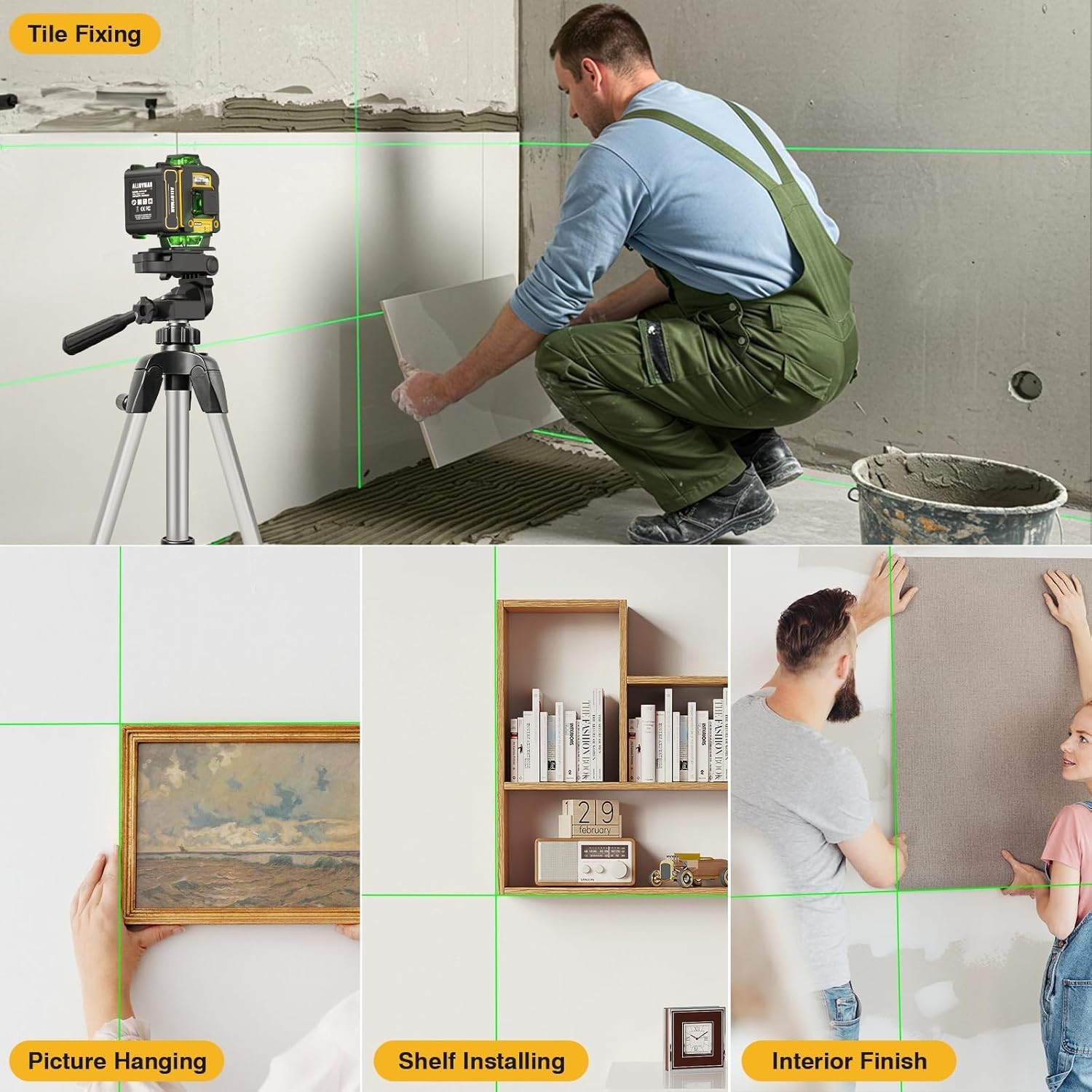 Laser Level with Tripod, 4×360° Self Leveling Laser Level, Green Line Laser 4…