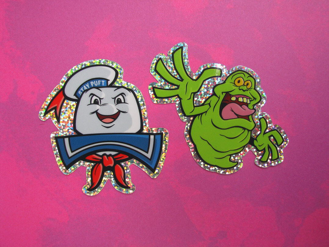 Stay Puft Slimer Glitter Sticker Set of 3 Ghostbusters Marshmallow Man Decals