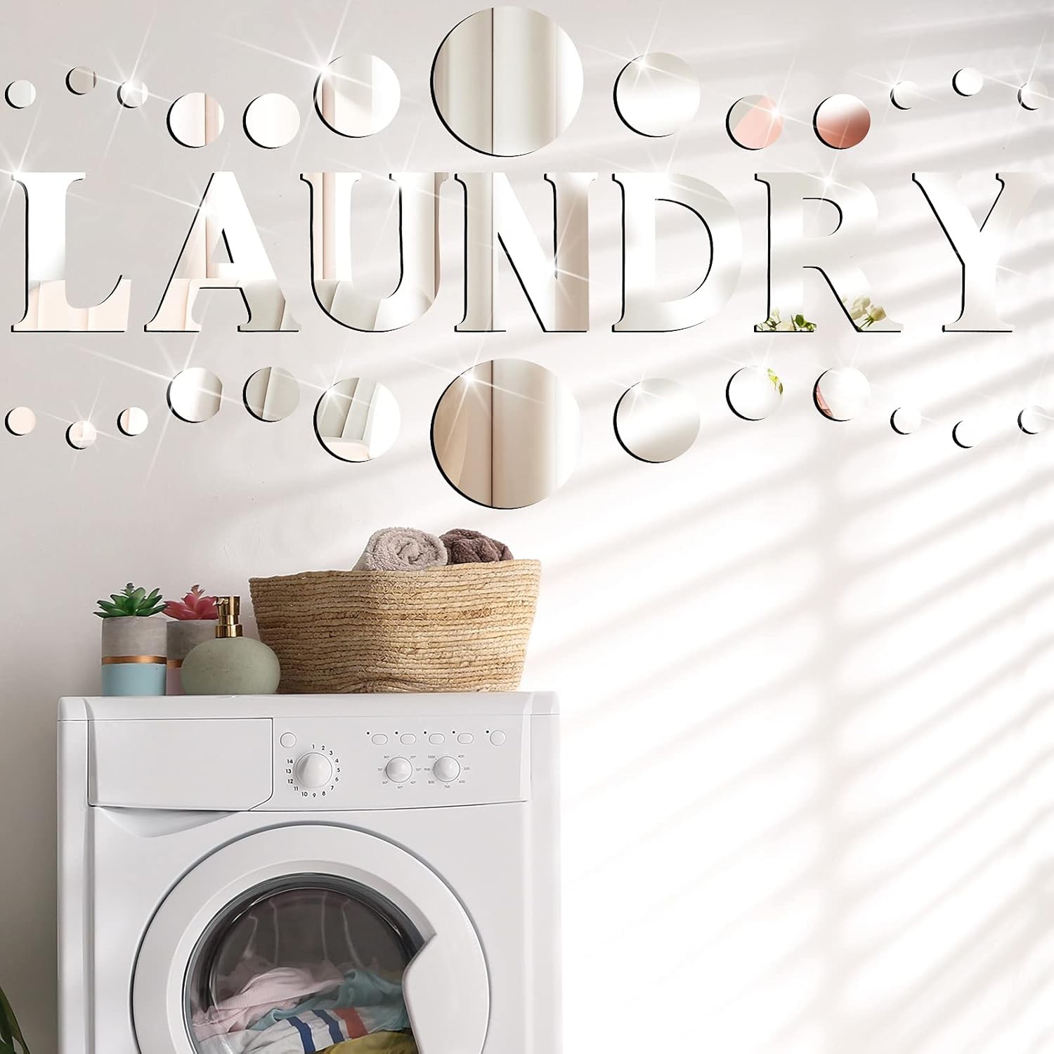 Zonon Laundry Room Mirror Decal Silver 3D Acrylic Wall Stickers