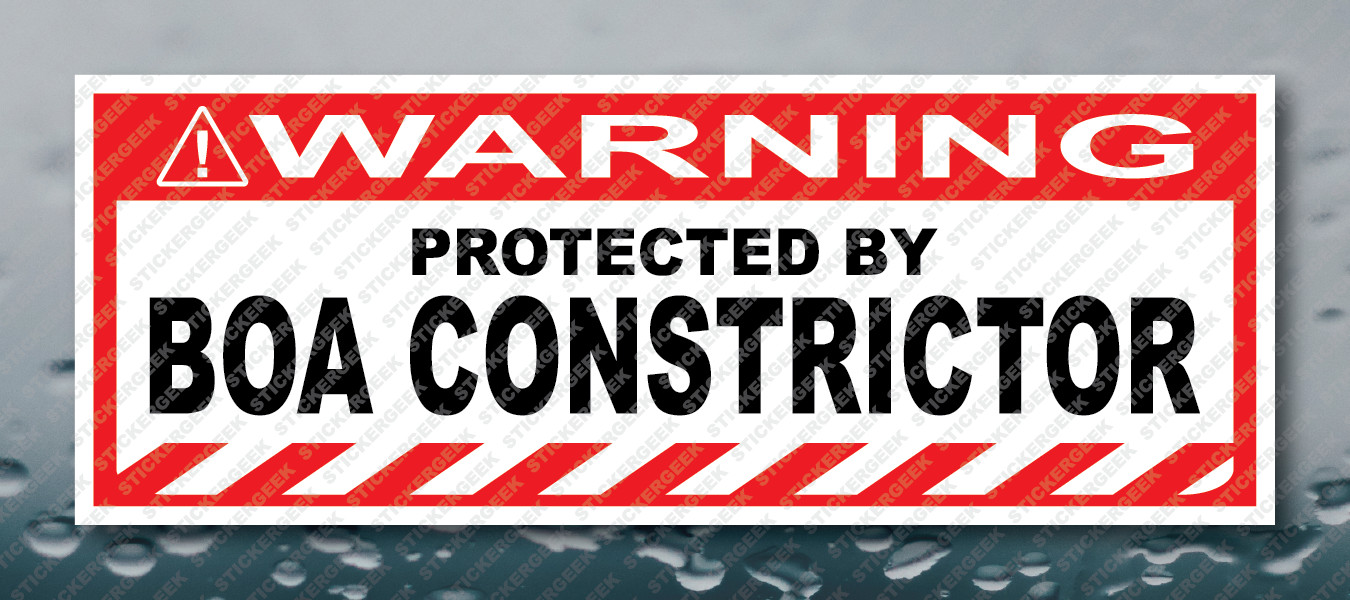Warning Bumper Sticker PROTECTED BY BOA CONSTRICTOR Prank Gag Joke Decal
