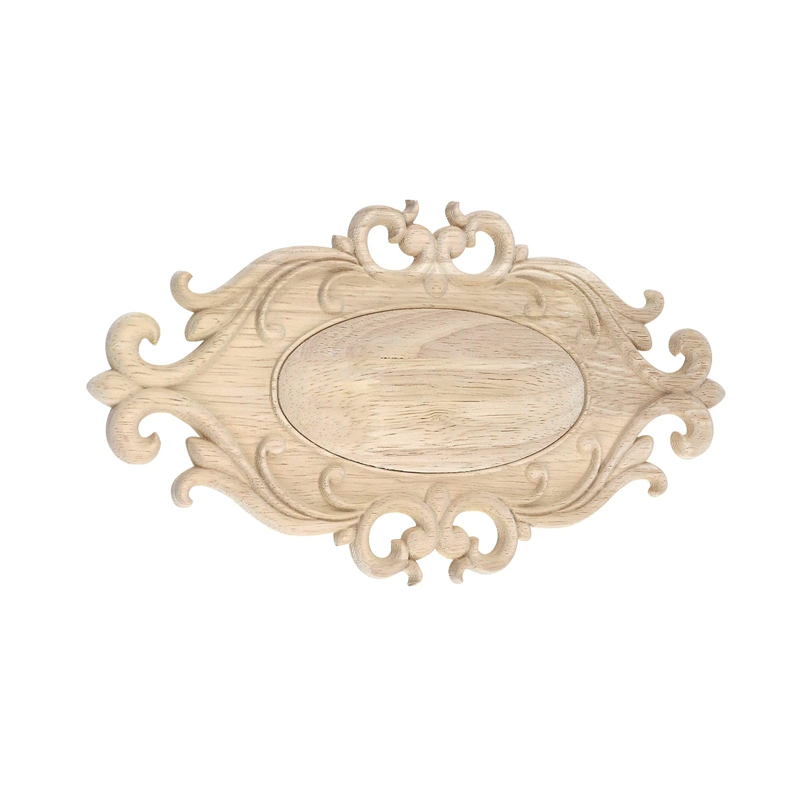 1-Pack Wood Carved Onlays Appliques,Oval Shaped Unpainted Solid Wood Carving …