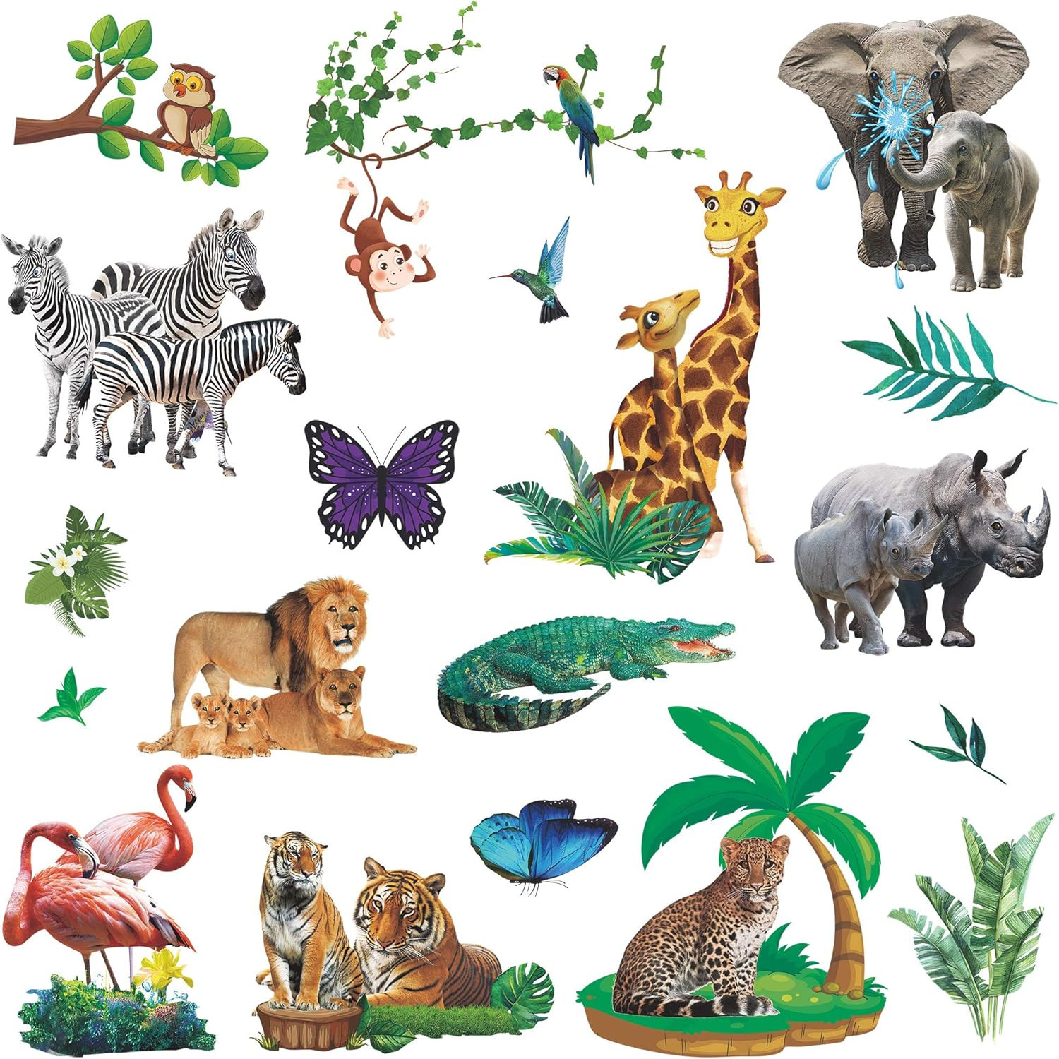 Lifelike Jungle Animal Wall Decals Safari Wild Animal Wall Stickers Removable Li