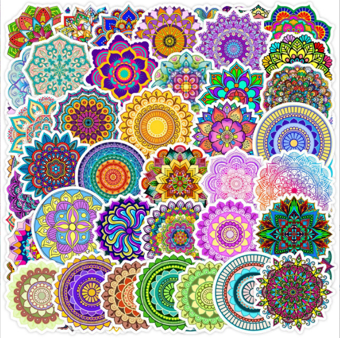 50 Pcs Stickers Mandala Boho Symbol Flowers Luggage Skateboard Laptop Car Vinyl