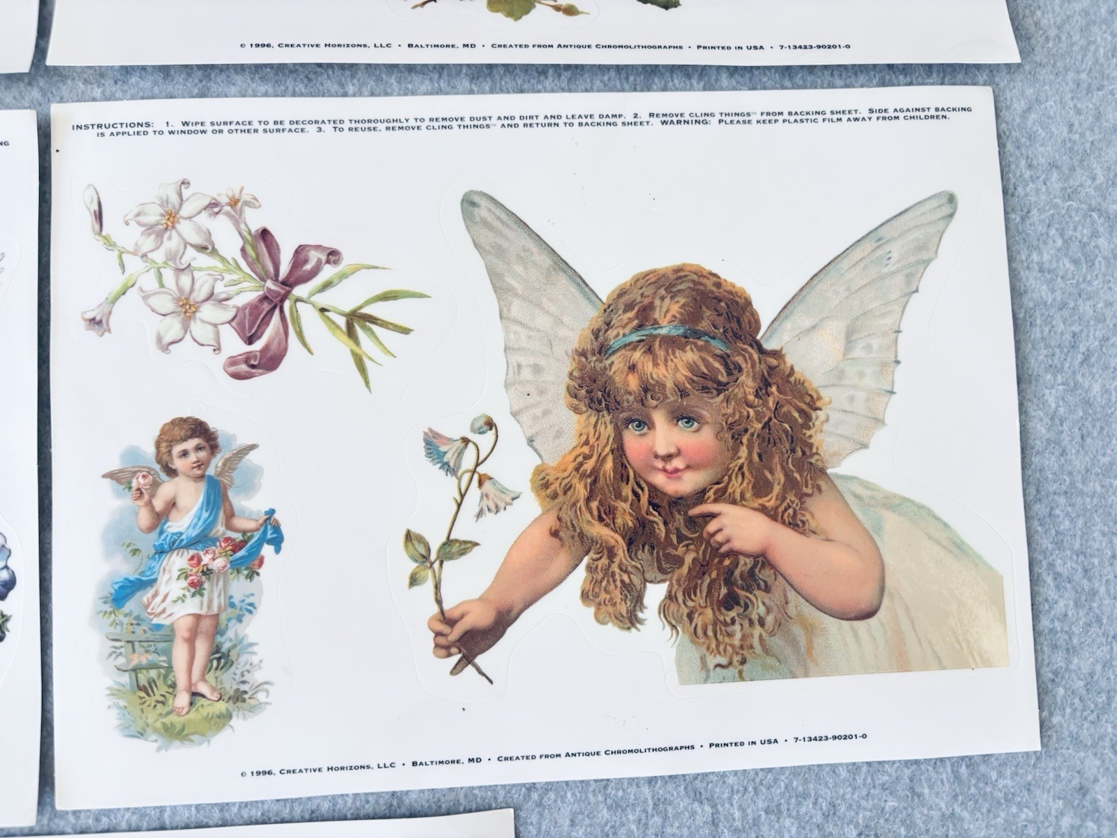 5 Sheet Window Decals Static Cling 1996 Creative Horizons Angels Cherubs Vintage