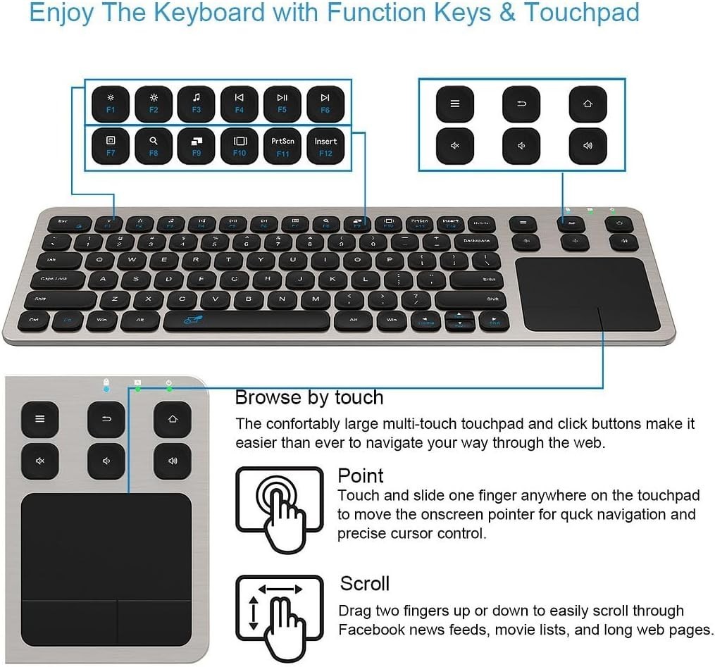 2.4G Wireless Touch TV Keyboard with Easy Media Control and Built-in Touchpad M
