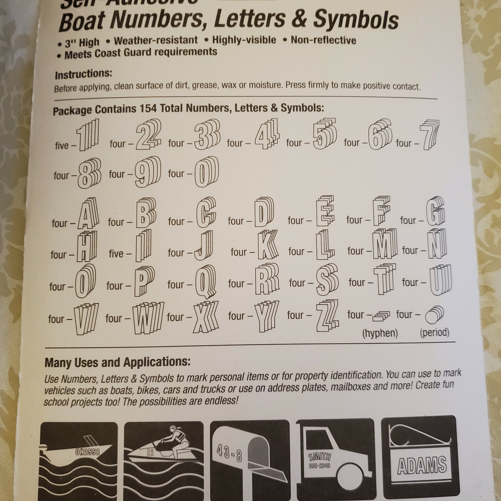 Hy-Ko Letters ONLY Self-Adhesive Sticky 3" Vinyl White on Black Labels (No #s)