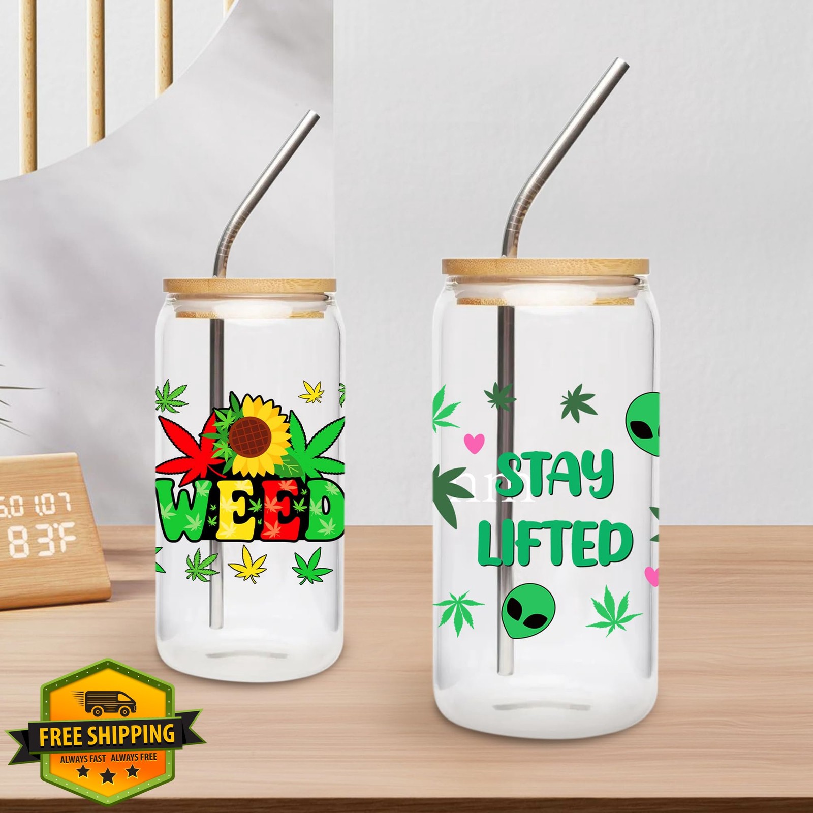 UV DTF Cup Wraps 8 Sheet Alien Leaf Tumbler Sticker Transfer 16oz Glass
