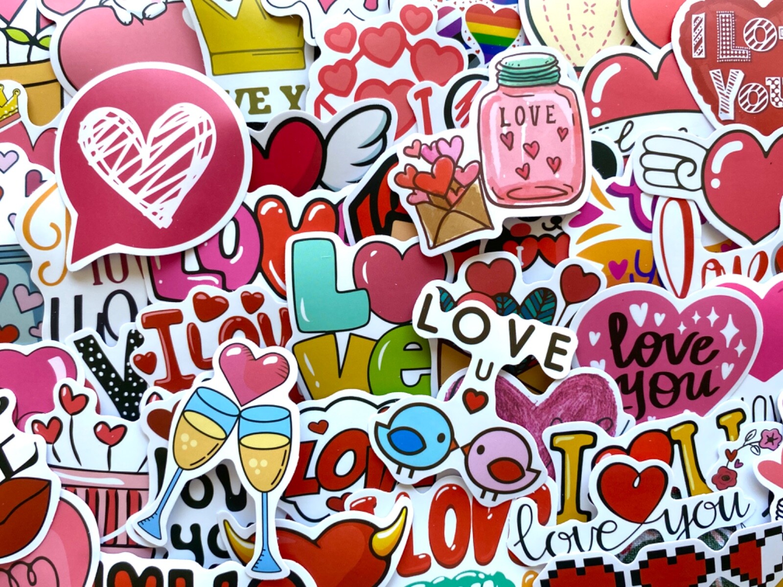 5-50 pcs Love Stickers, Valentines Cute Heart Red Water Bottle Car Laptop Decals