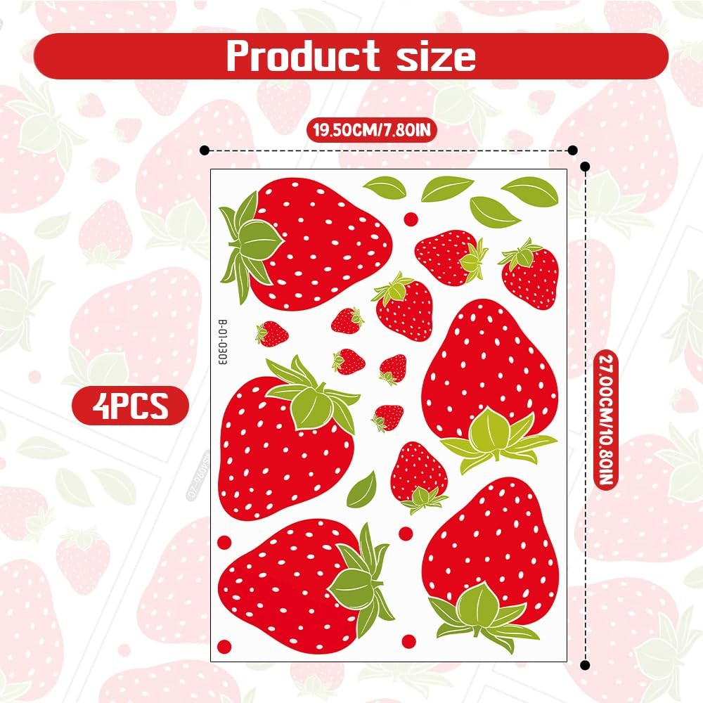 4sheets Strawberry Wall Decals, Removable Fruit Wall Stickers for Bedroom Dor…