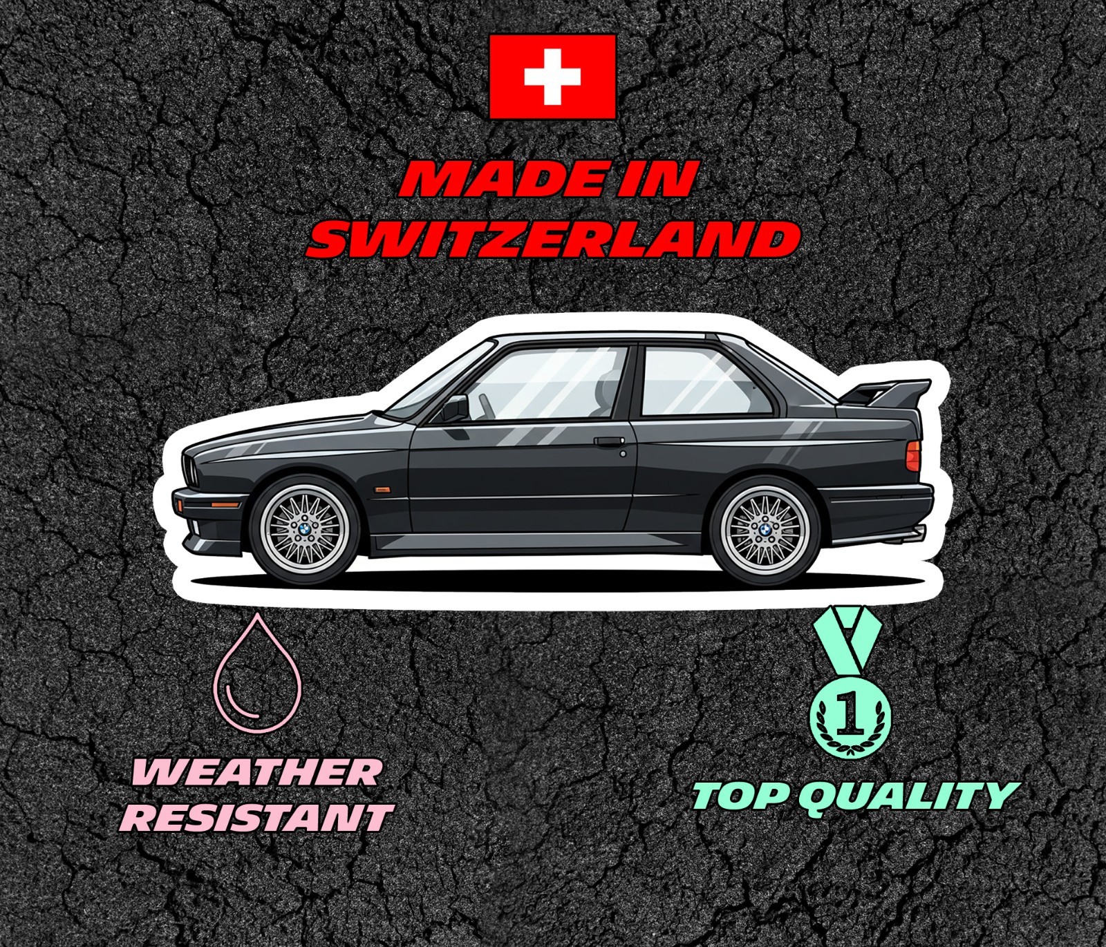 BMW M3 E30 Car Profile Sticker for Laptop, Phone Case, Book, Window, Kids etc.