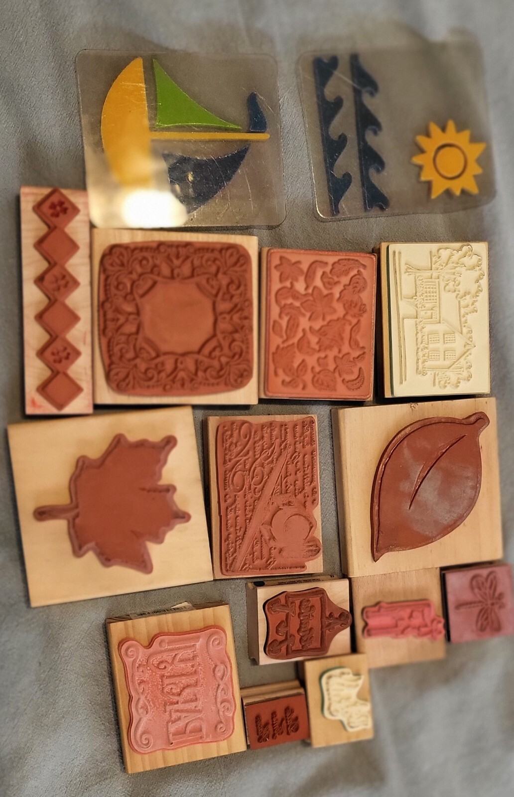Lot Of 13+ Stamps Paper Crafting Stamping Wood