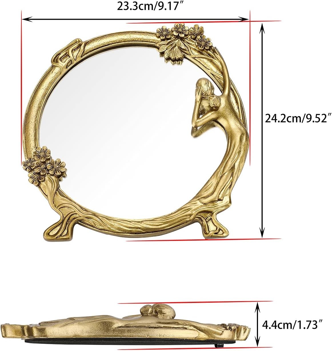 Antique Gold Small Decorative Mirror for Wall and Desktop, Vintage Cosmetic Mir