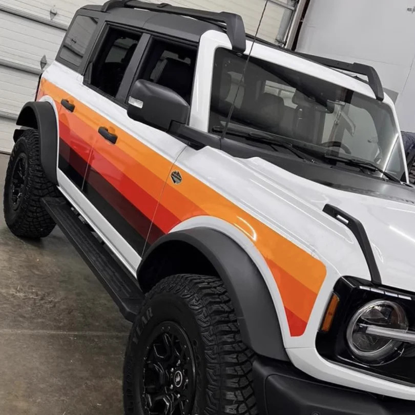 Aftermarket Retro Sunset Orange Waistline Stripe Decal for Ford Bronco | Custom