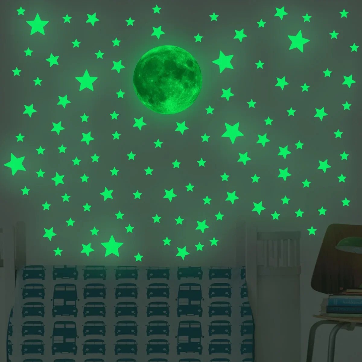 108PCS Glow in the Dark Moon Stars Wall Stickers Kids Bedroom Ceiling