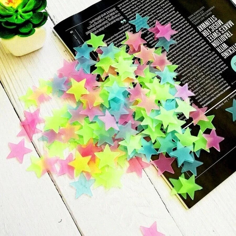 100pcs Glow In The Dark Stars Luminous Wall & Ceiling Star Stickers Home Decor