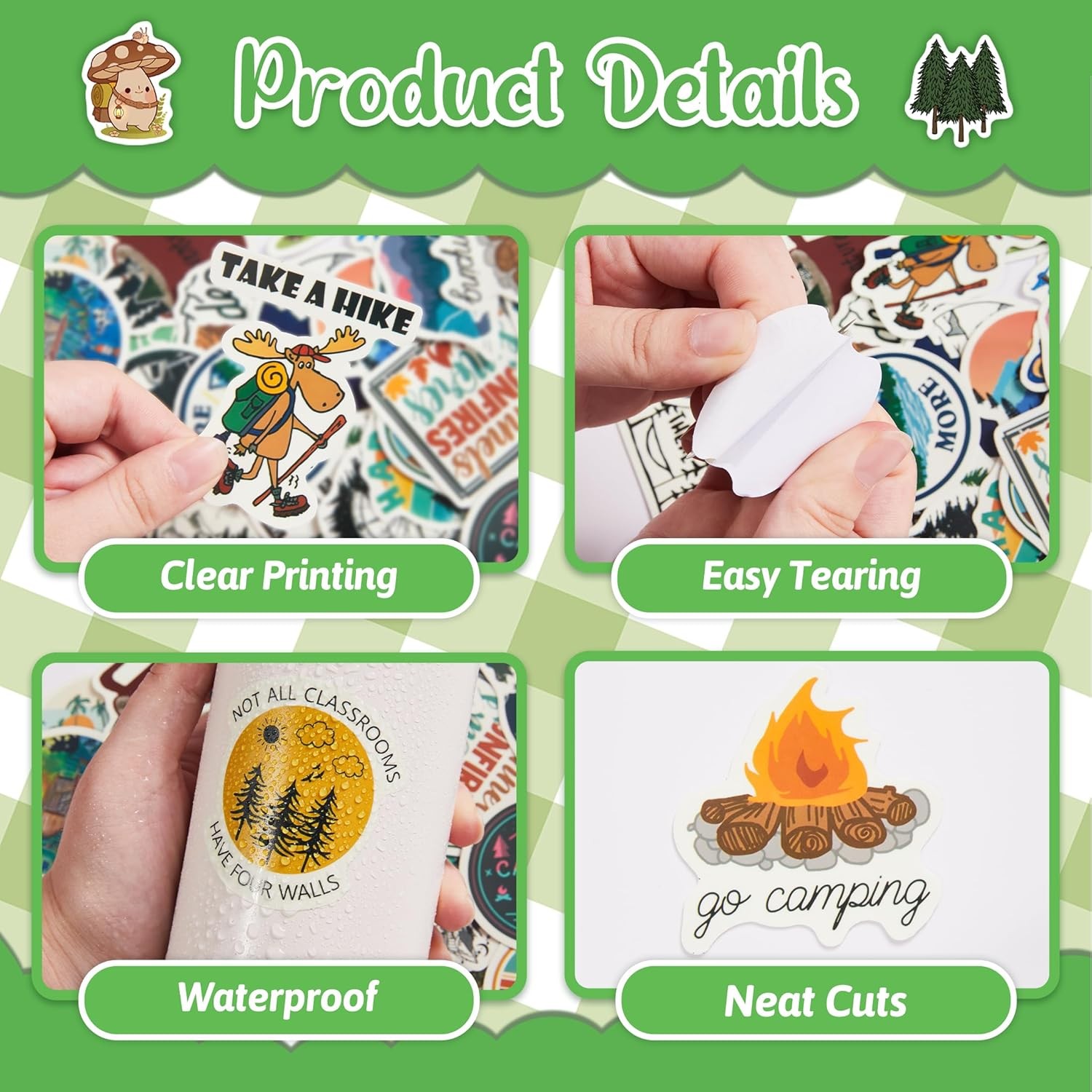 100 Pcs Outdoor Adventure Hiking Camping Adults Stickers for Water Bottle, Water