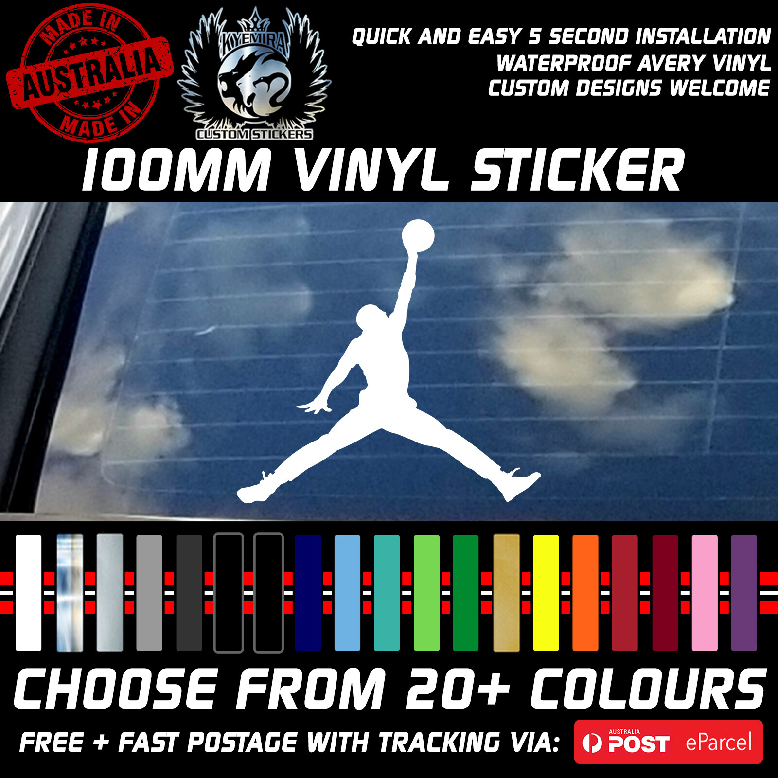 His Airness 100mm AIR JORDAN Sticker Vinyl Car Window Sticker 20+ colour choices