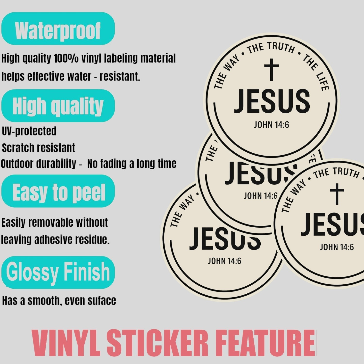 4PCS Jesus The Way The Truth The Life Christian Vinyl Decal Stickers