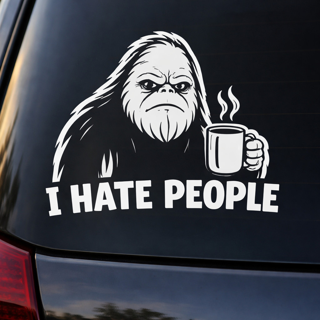 I Hate People Car Sticker Decal, Funny Bumper Stickers Sarcastic Sasquatch Decal