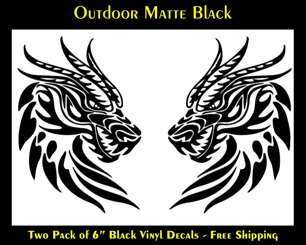 Dragon Pair Mirrored 6" x 4" Outdoor Matte Black Car Truck Door Bumper