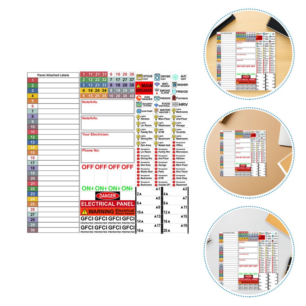 2 Sheet Electrical Box Label Panel Labels Sticker Labeling Breaker Stickers