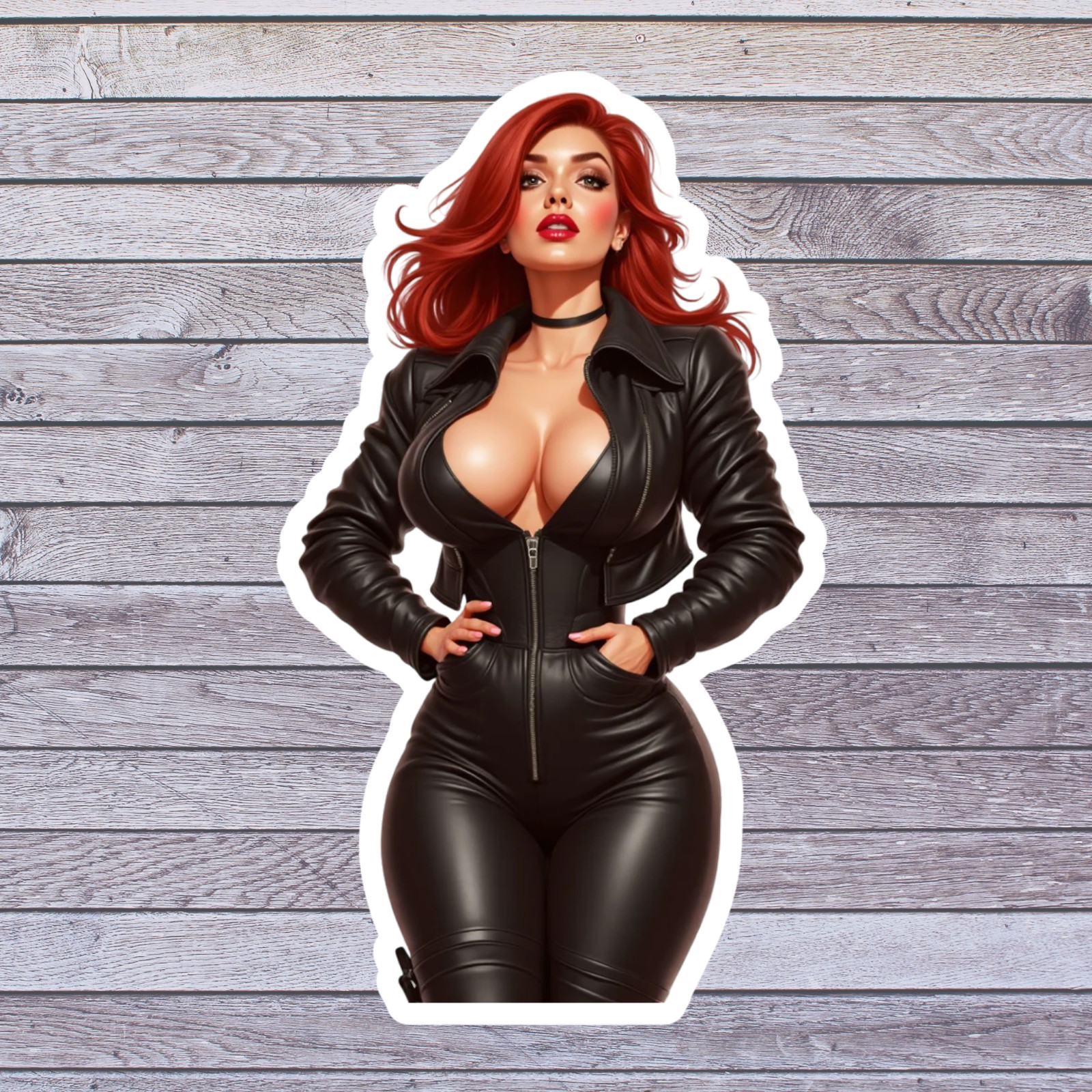 Pinup girl sticker vinyl decal redhead hourglass thick curvy biker cleavage