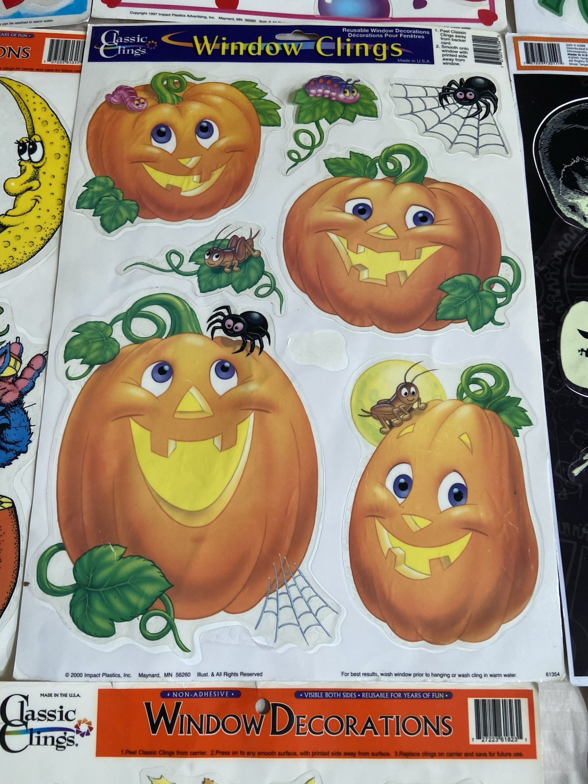 Vtg Lot of 9 Holiday Valentines/Halloween/Thanksgiving/Other Window Gel Clings