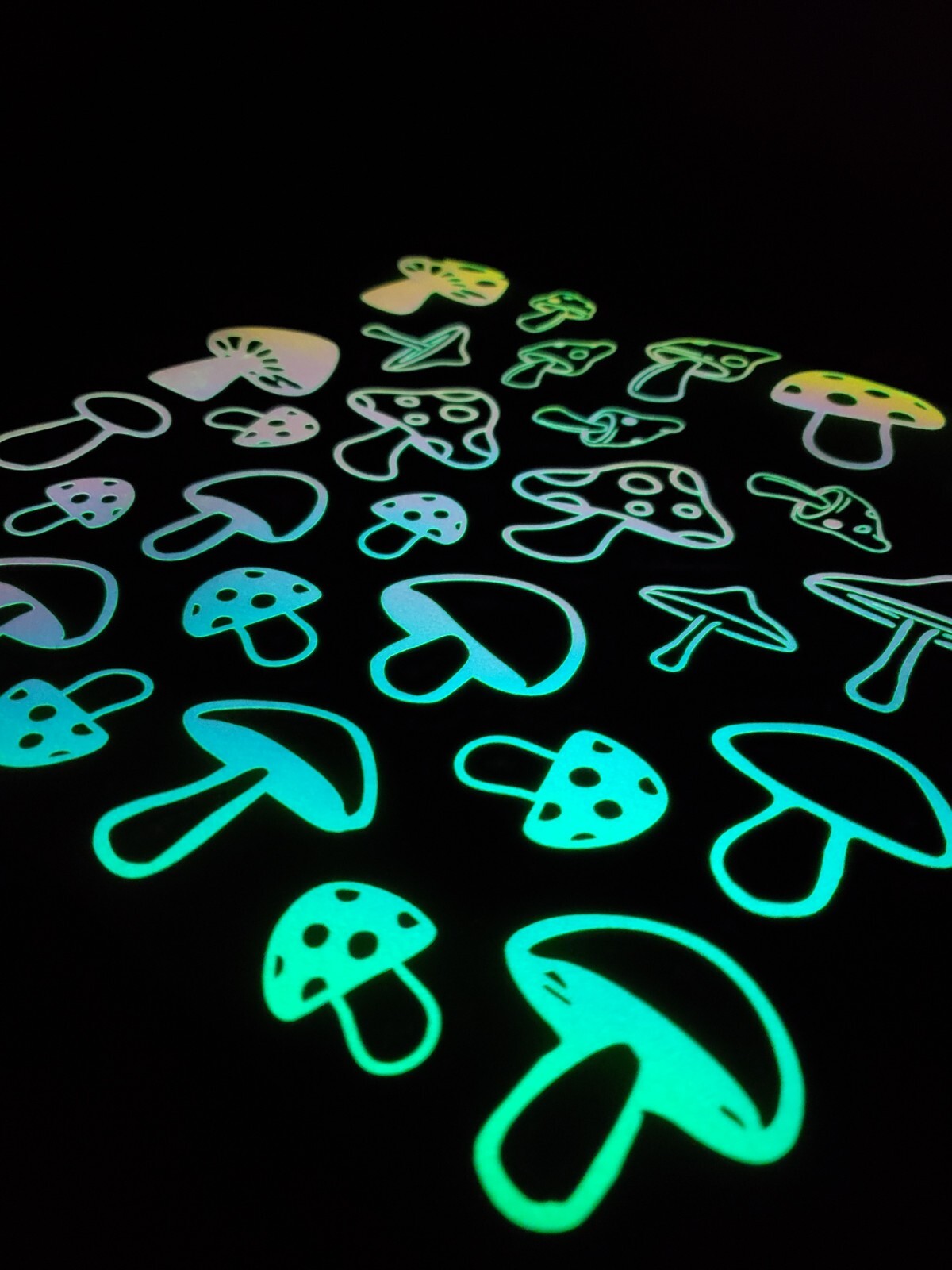 Glow In The Dark Vinyl Decals Trippy Shrooms Decor Lit Stickers New Full Sheets