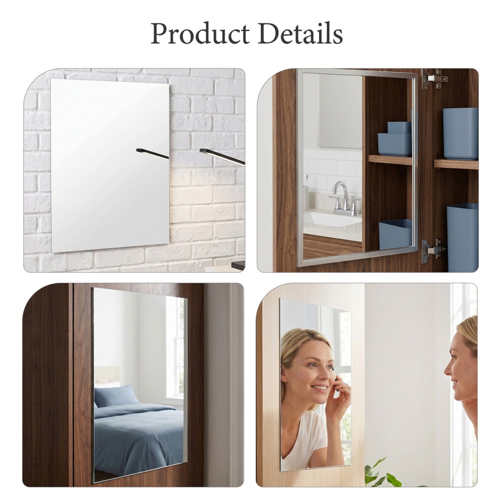 4Pcs Reusable Acrylic Mirror Sheet Tiles Self Adhesive for Small Space DIY Decor