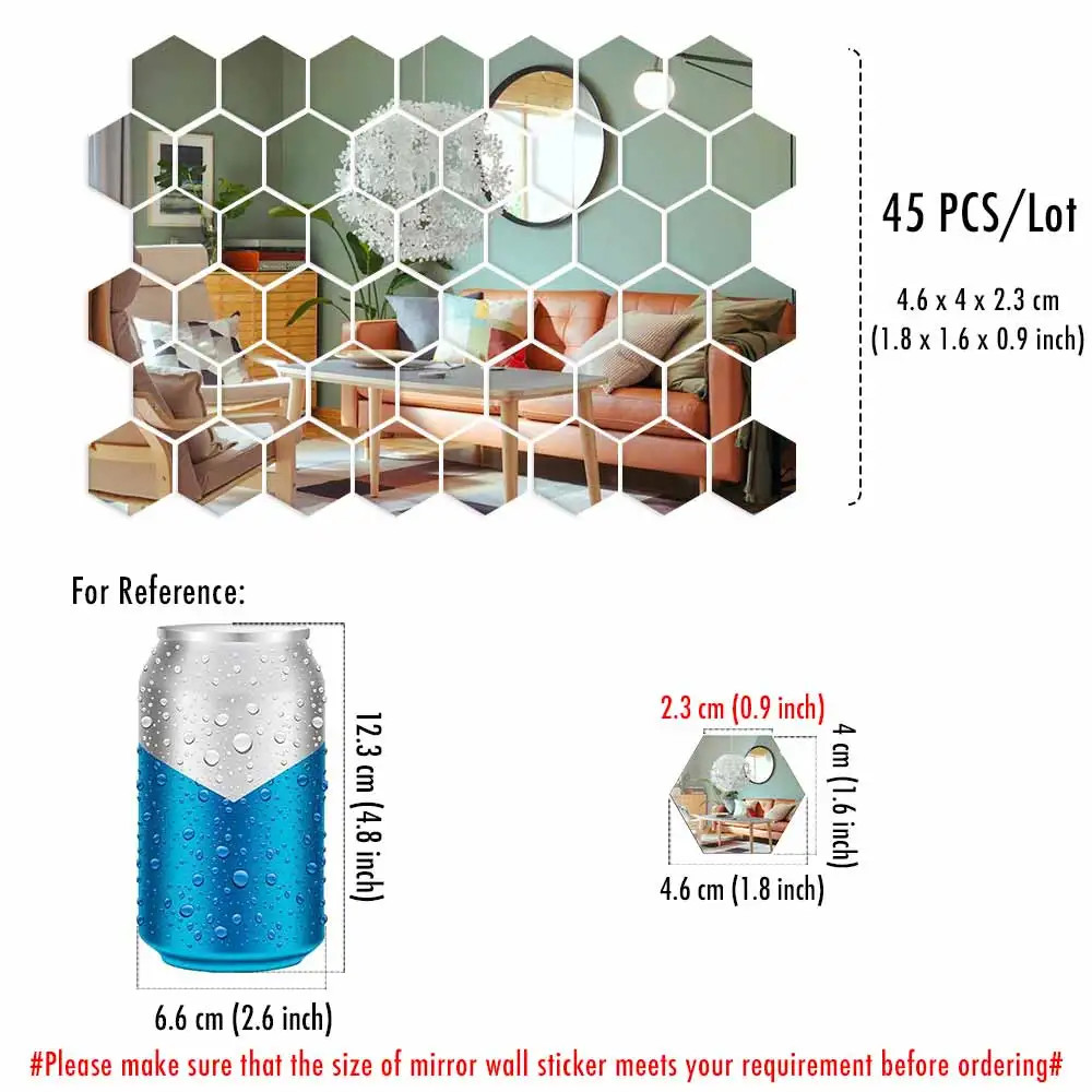 Hexagon Acrylic Mirror Wall Stickers Self Adhesive Tiles Room Home Decor Panels