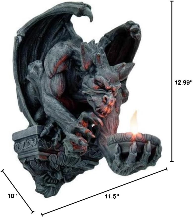 Winged Gargoyle Candle Holder Wall Sconce – Gothic Home Decor Sculpture 12.5