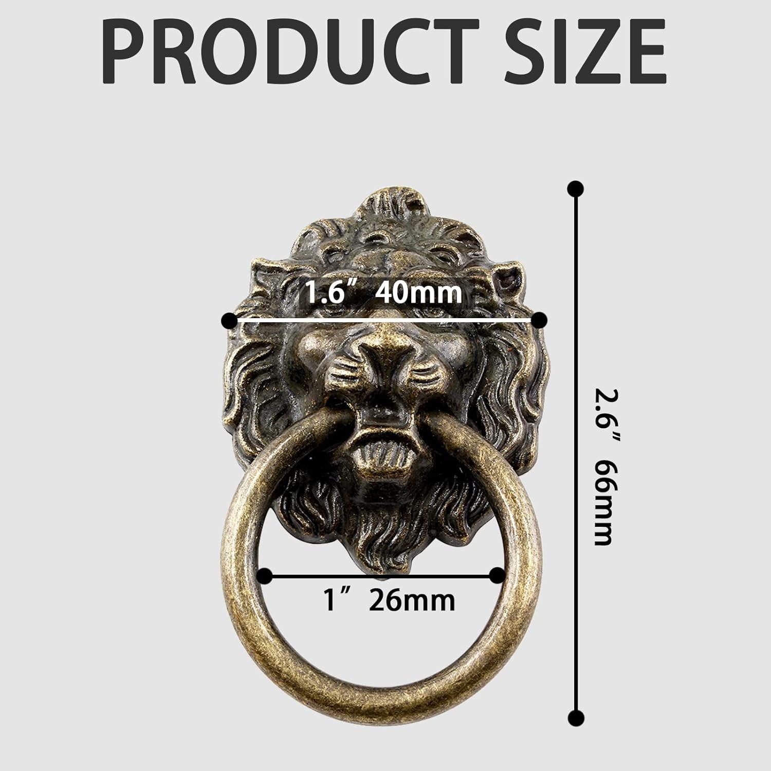 6 Pcs Antique Bronze Lion Head Knobs Pull Handles Drawer Dresser Cabinet Ring Pu
