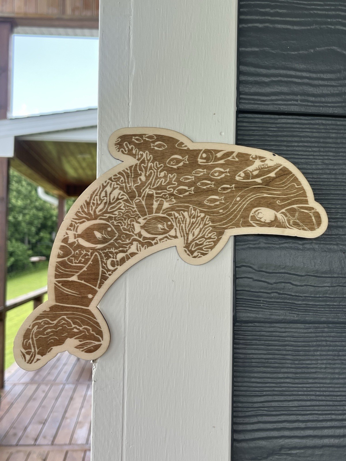Dolphin Ocean Scene Wood Laser Engraving/10×8 inch.