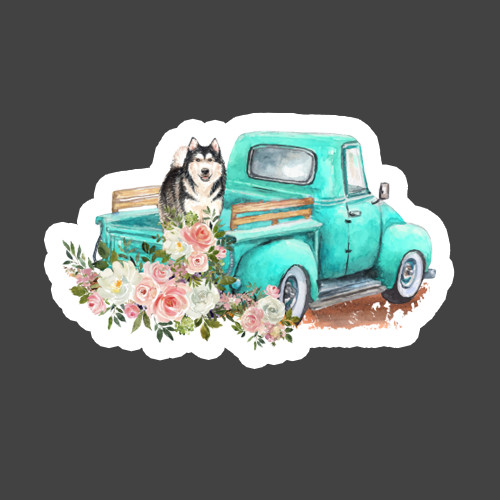 Husky Sticker Vinyl Decal Vintage Truck Floral Dog Lover Country Decor