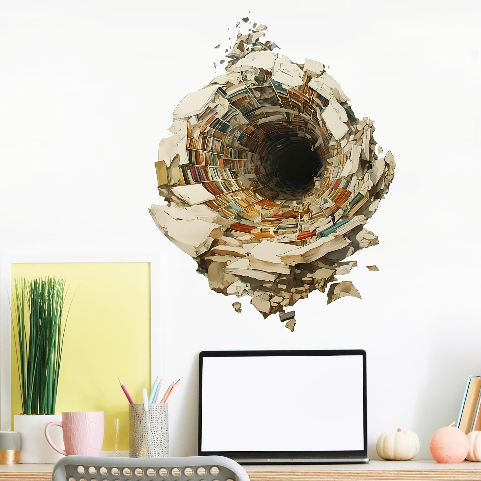 3D Book Hole Wall Decals Removable Vinyl Cracked Wall Art Peel and Stick Deco…
