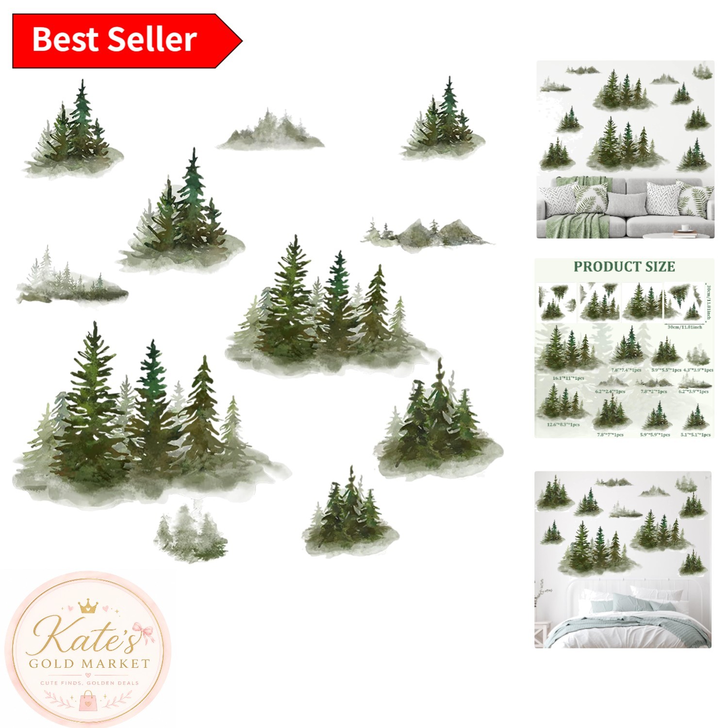 Peel and Stick Waterproof Pine Tree Wall Stickers for Charming Children’s Decor