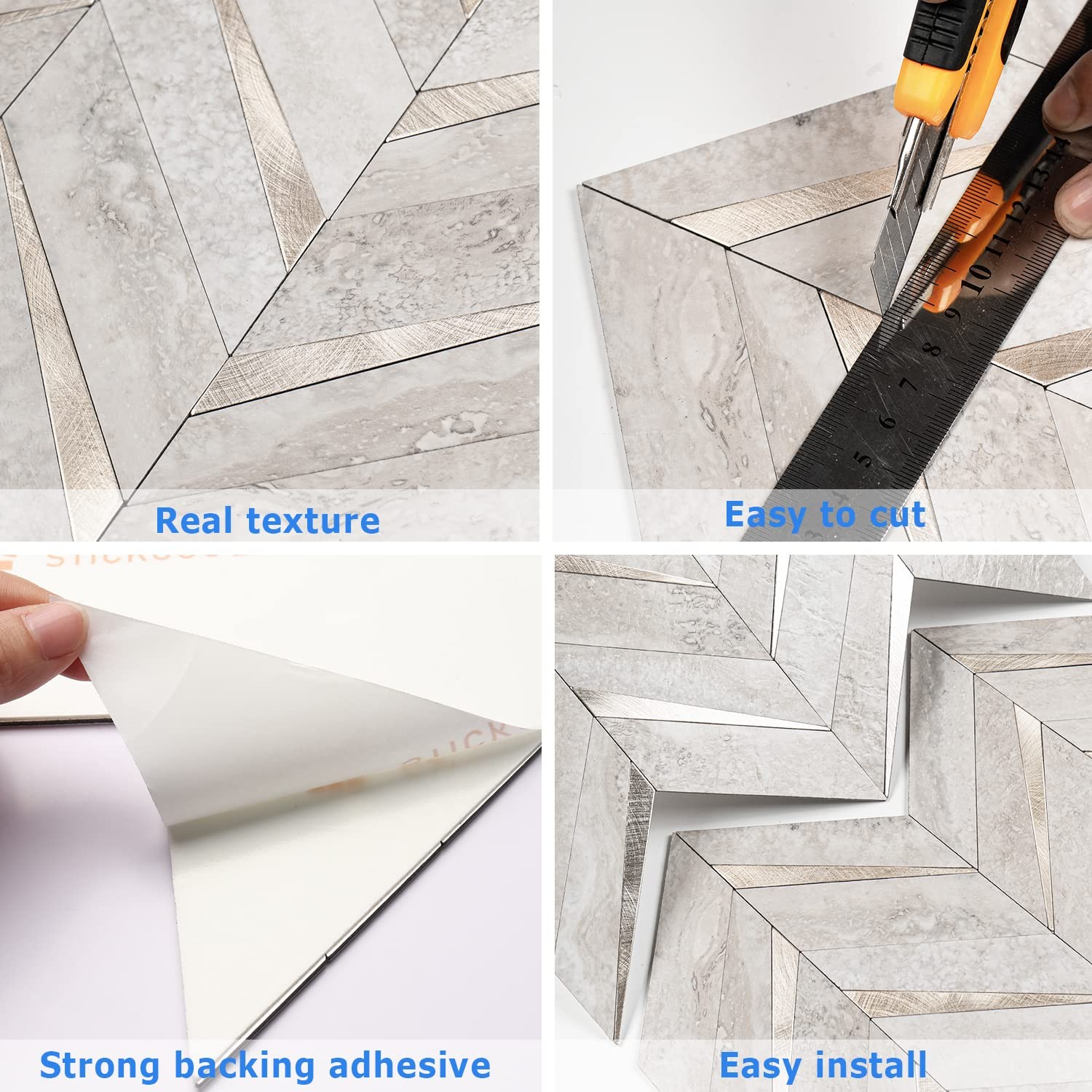 Azulejos Adhesivos De Espiga Beige Y Oro Para Cocina Pack De 10 De Lujo
