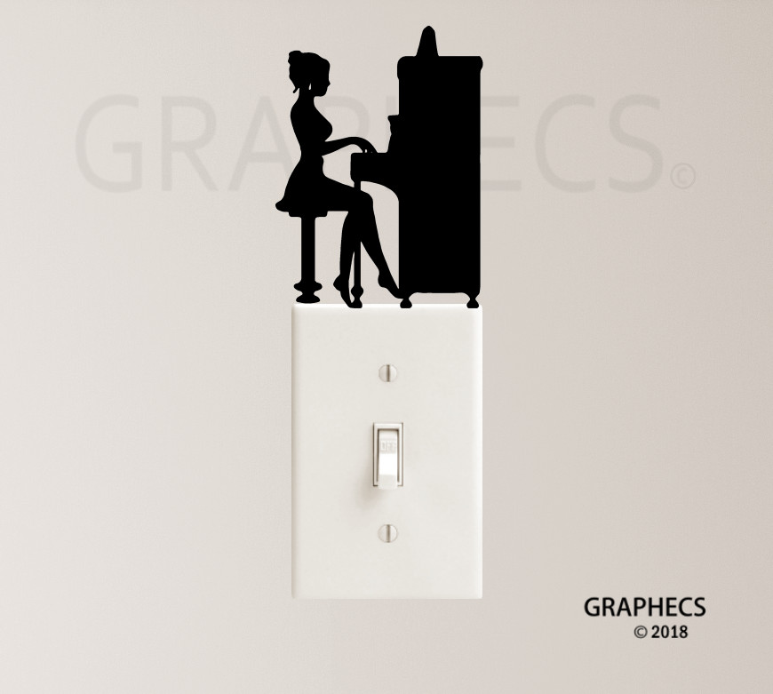 Piano Music Decal Vinyl Sticker Girl Instrument Light Switch Classic Home Decor