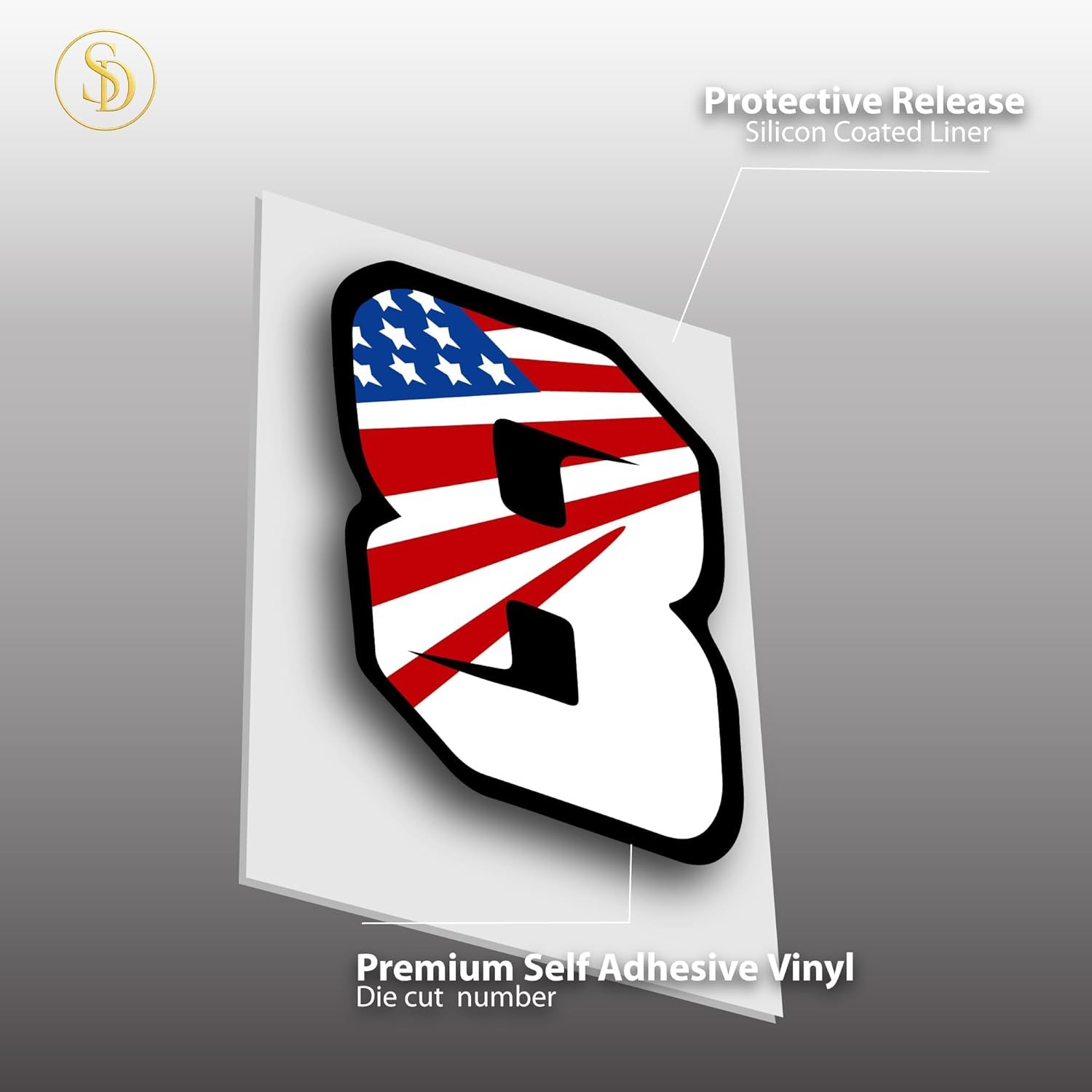 Patriotic American Flag Number Stickers for Helmets, Blue, Red, Black, White