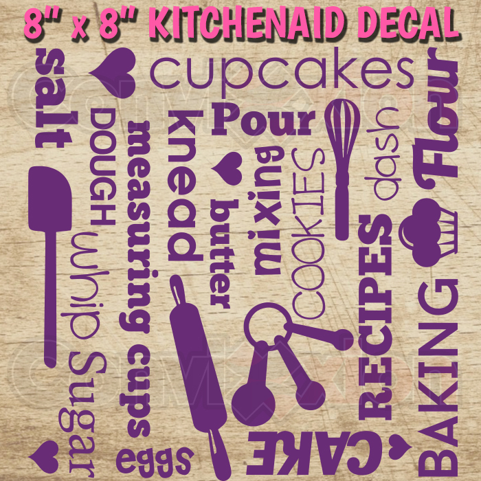 Kitchenaid Mixer Decal Wrap 8" x 8" Sheet Baking Subway Words Professional Vinyl