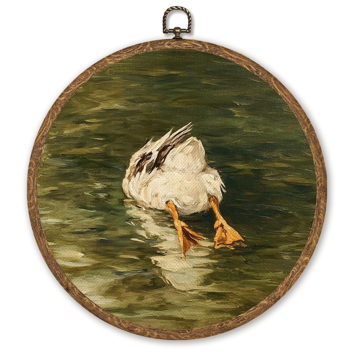 WMSYUO Vintage Goose Round Wall Art Decor，Funny Silly Goose Circular Fram