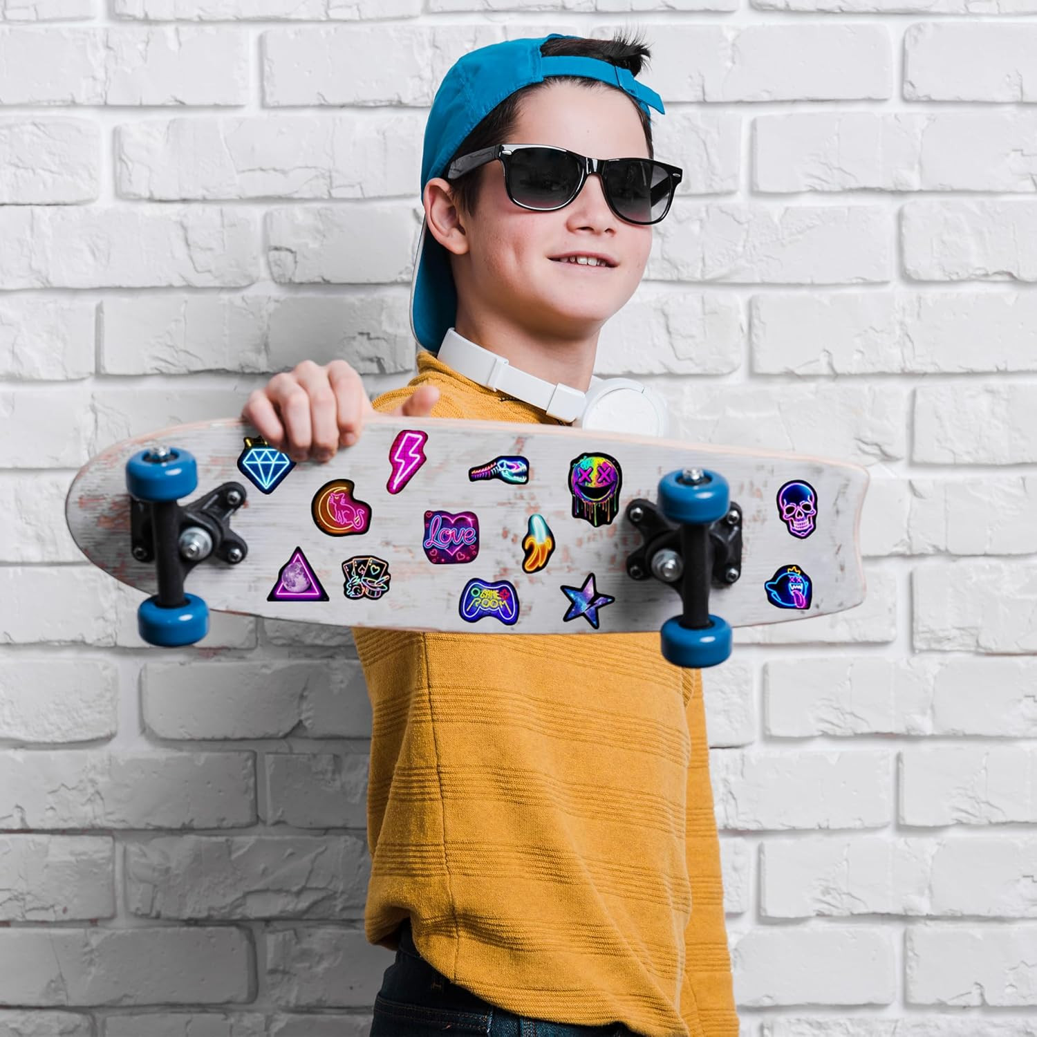 Neon Water Bottle Stickers for Kids, 70 Pcs Waterproof Vinyl Laptop Decals, Teen