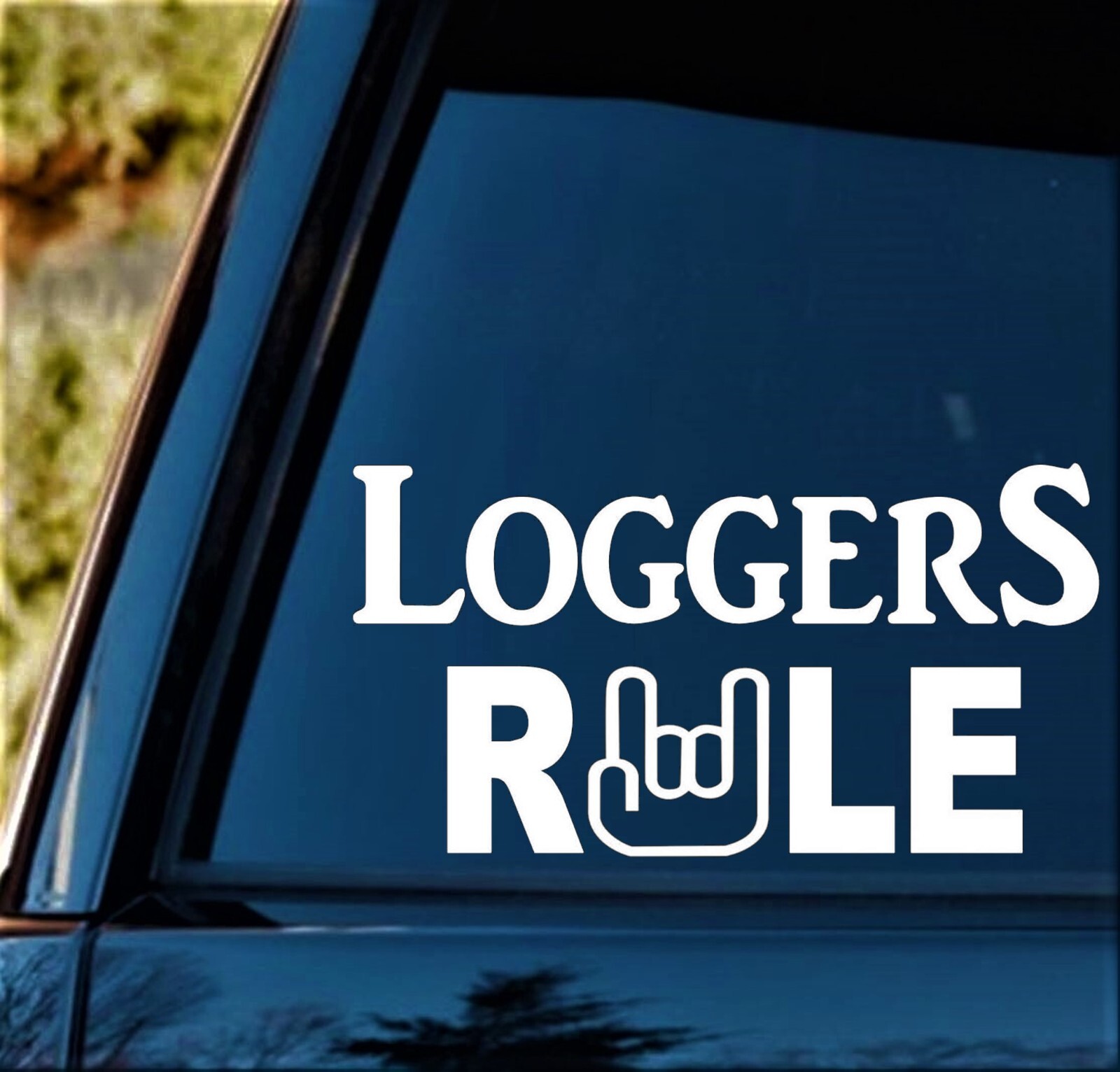LOGGERS RULE DECAL STICKER TREE LOGGER AXE CHAINSAW ART C1001